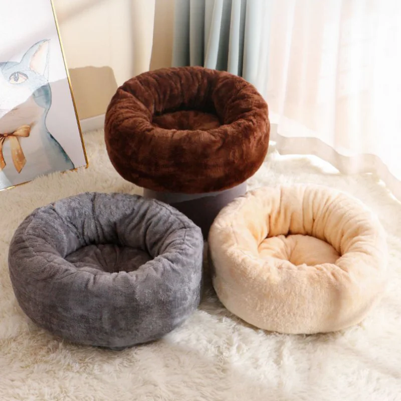 Winter Round Cat Beds Warm Comfortable Cats House Non-slip Soft Dog Cushion Breathable Sleeping Basket for Small Pets Supplies