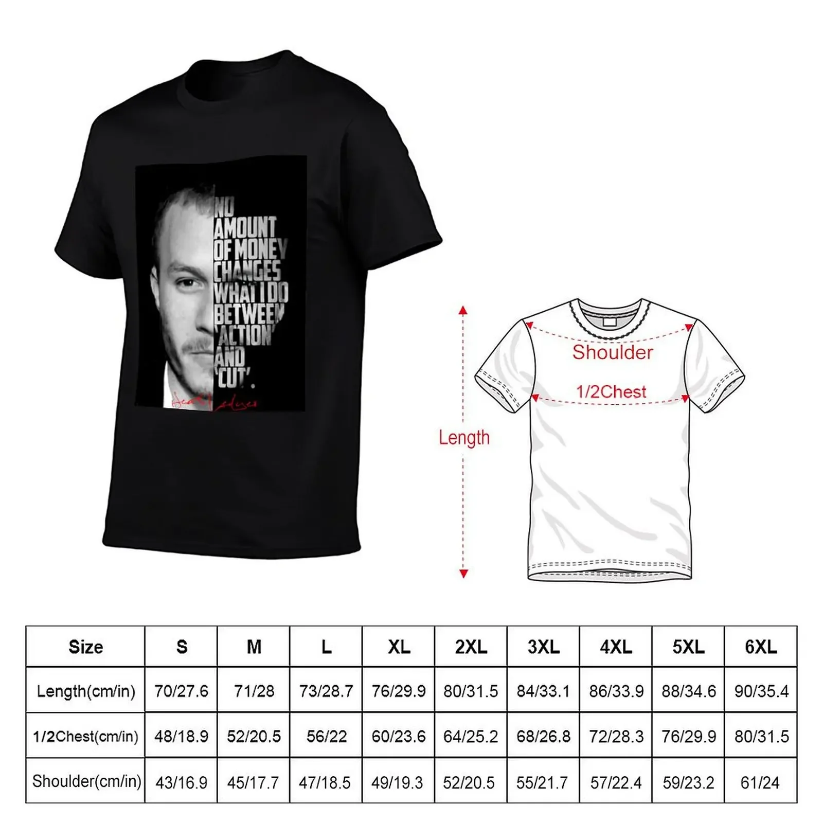 Black and white Heath Ledger inspirational quotes, T-Shirt man t shirt korean fashion vintage t shirts Short sleeve tee men