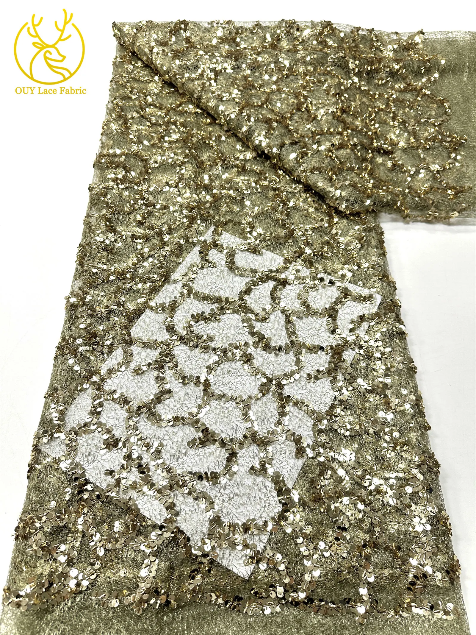 Großhandel Französischer Spitzenstoff 2026 Hochwertiger afrikanischer nigerianischer Pailletten-Spitzenstoff, geeignet für Partykleid-Nähmaterial – Detail 21