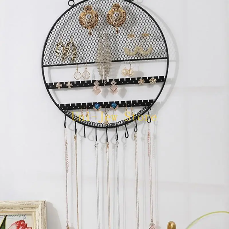 حامل عرض مجوهرات شبكي مثبت على الحائط بسعة 40 جيجا بايت مع خطاف S وأقراط وحامل سوار وقلائد لتخزين المجوهرات