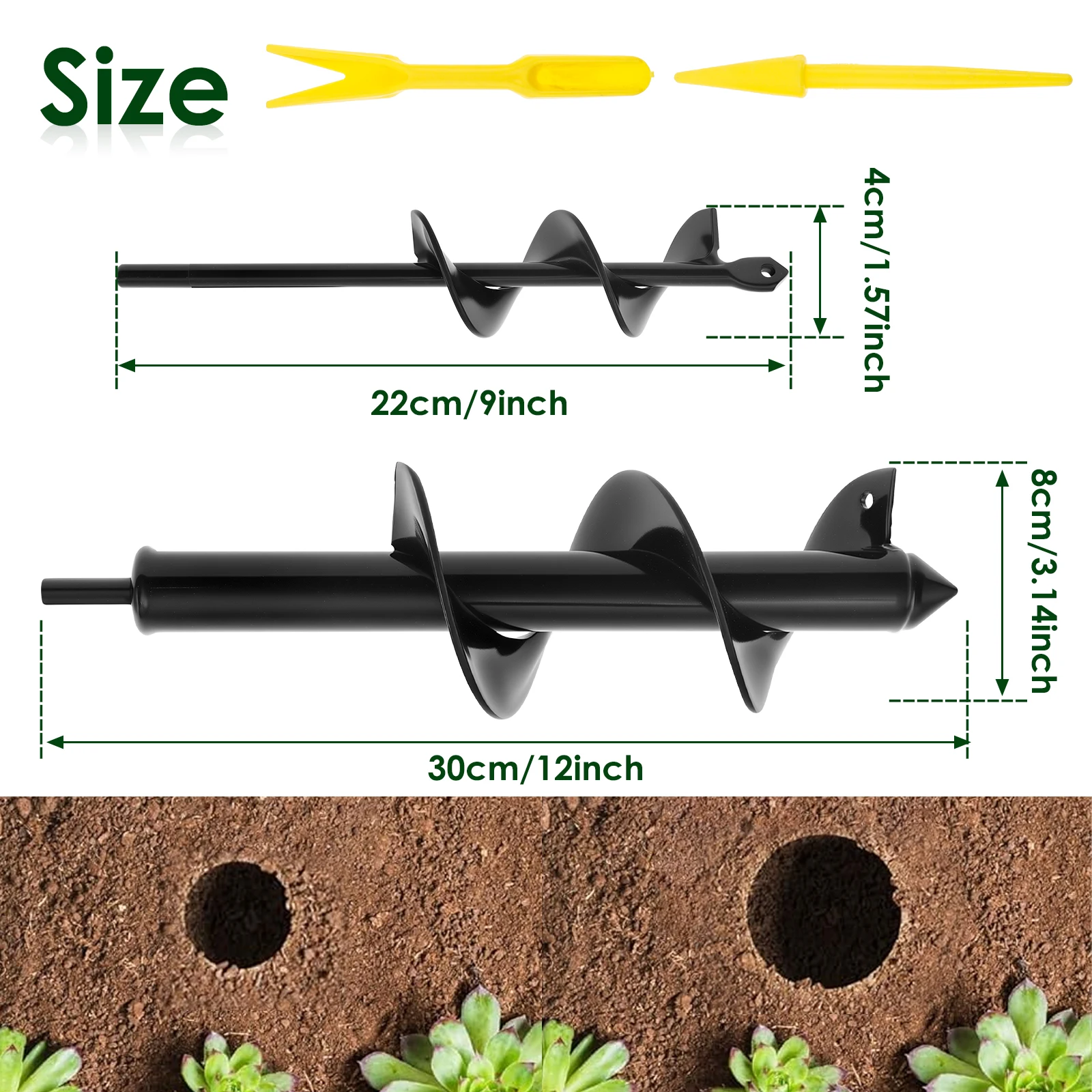Garden Auger Drill Bit Diameter 80mm and 40 mm Spiral Garden Drill Bits for Making Holes and Planting Flowers Trees Shrubs