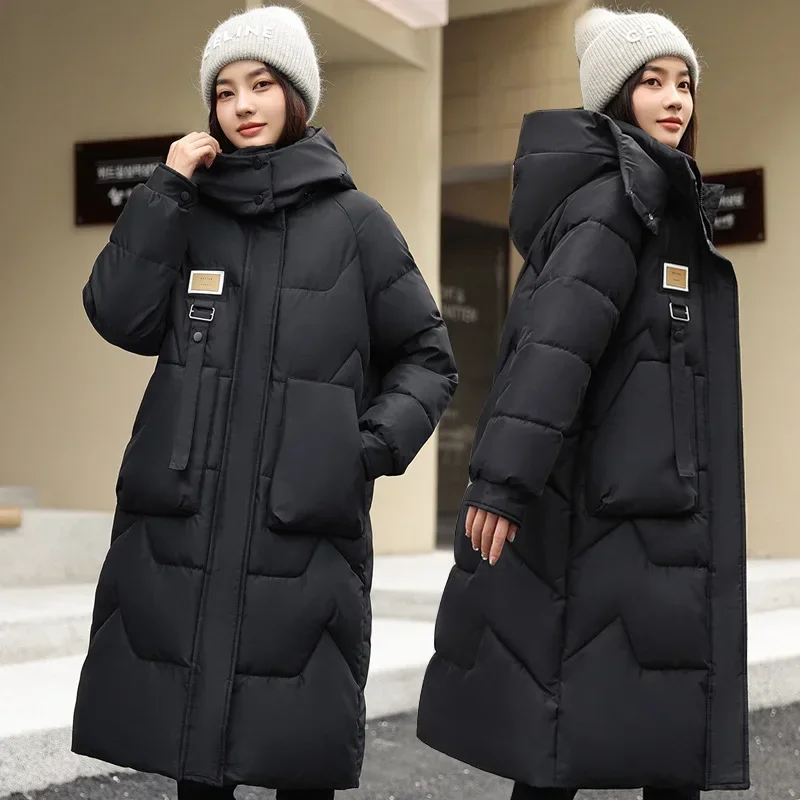 Long Parkas Women Knee Length Coats Hoodies Zipper Thick Warm Coat Casual Maxi Jackets Elegant Autumn Winter 2025 Streetwear