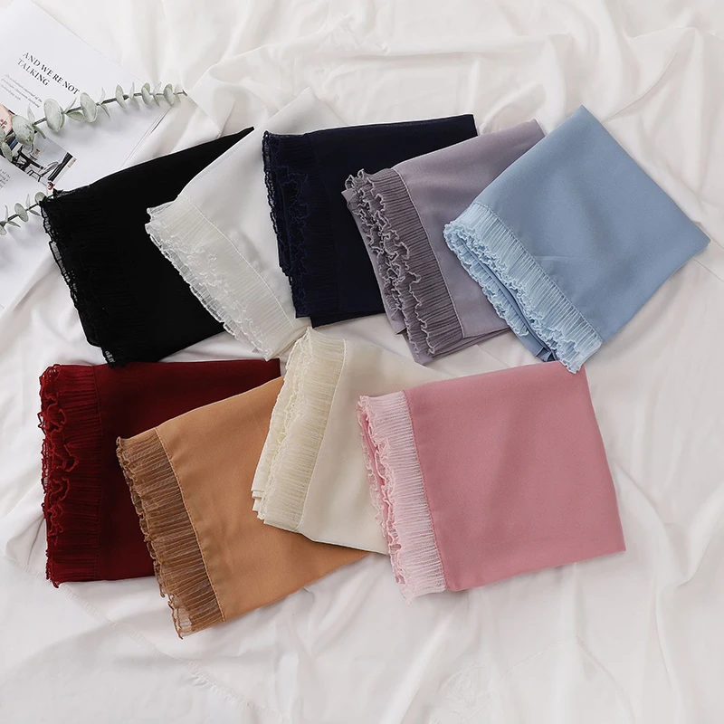 ファッションムスリムモーダルヒジャブシフォンショール女性用無地ソフトヒジャブスカーフビッグレーストリムヘッドスカーフイスラムターバンヘッドバンド