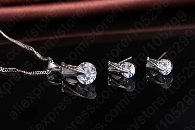 العصرية 925 فضة شكل دائري مكعب دلاية من حجر الزركون قلادة وأقراط مجموعة للنساء هدايا مجوهرات الزفاف