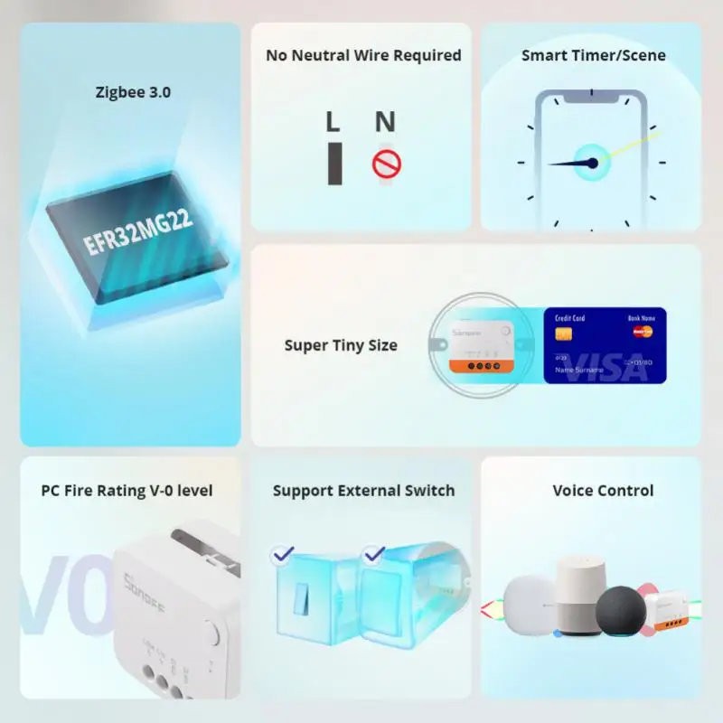 SONOFF ZBMINI L2 ZigBee interruptor inteligente funciona con la aplicación EWeLink, Control por voz Compatible con el asistente de Google Yandex Alice Alexa