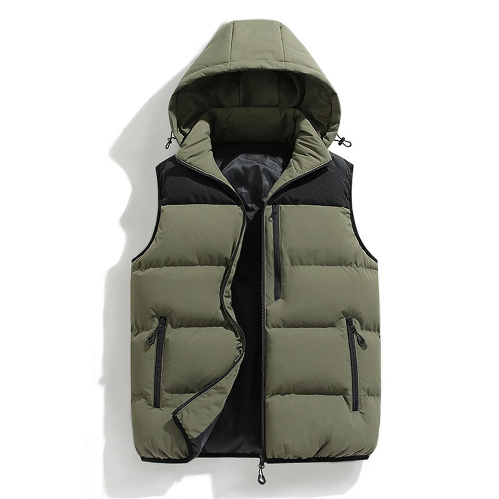 Autumn Winter Men Warm Hooded Puffer Vests Men Cotton waterproof Padded Sleeveless Jacket Men Thermal Windbreaker Work Waistcoat