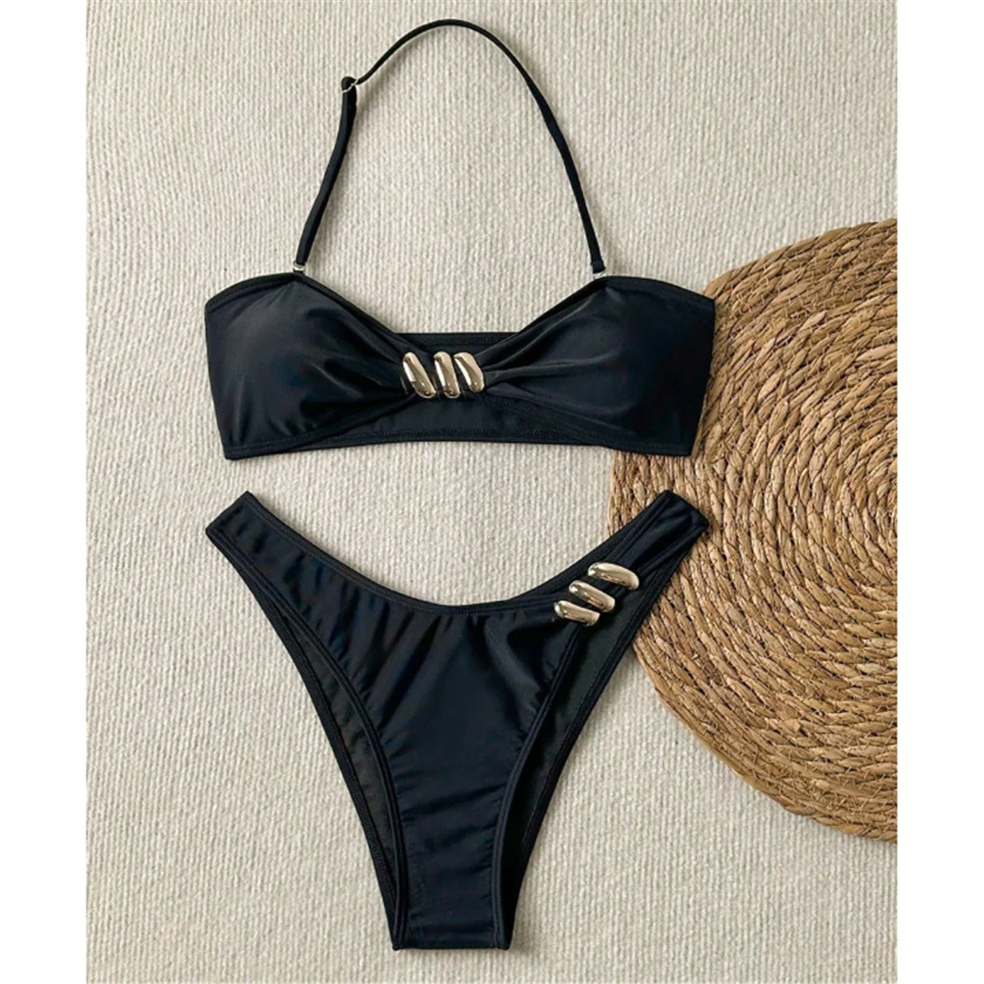 XS - L Halter-Bikini mit hohem Beinausschnitt, brasilianischer Stil, Damen-Badeanzug, zweiteiliges Bikini-Set, Badebekleidung, Badeanzug, Modell V6883 – Detail 4