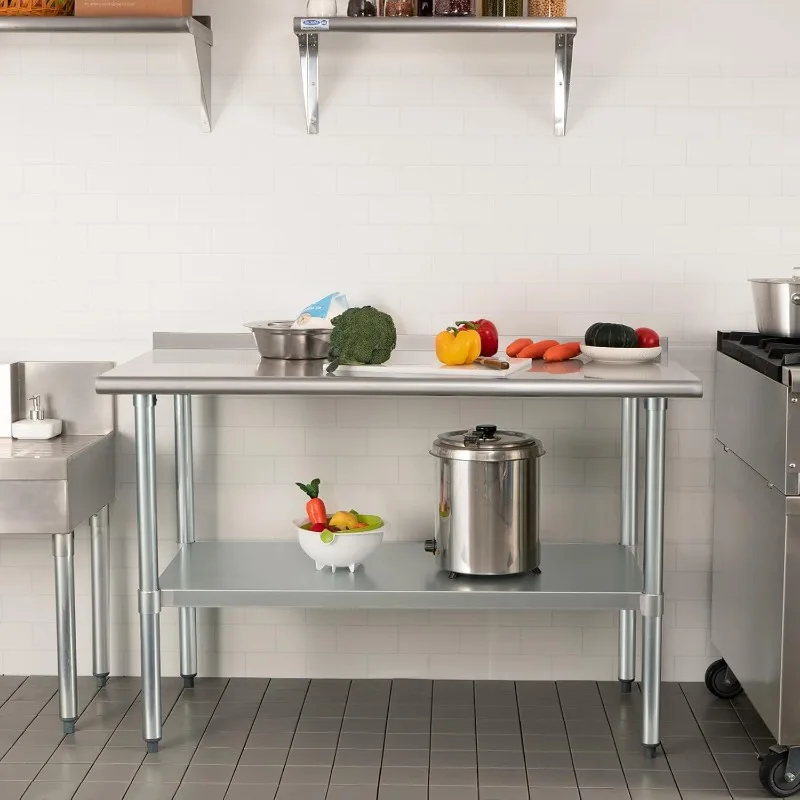 Stainless Steel Table Prep & Work Table 24 x 60 Inches NSF Heavy Duty Commercial with Undershelf and Backsplash for Rest