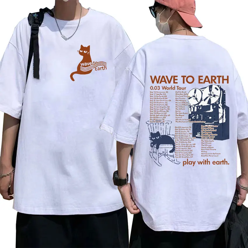 Kpop Band Wave To Earth Cat 0.03 World Tour T Shirts Men Women Aesthetic Retro Fashion Cotton Oversized T-shirt Cute Streetwear