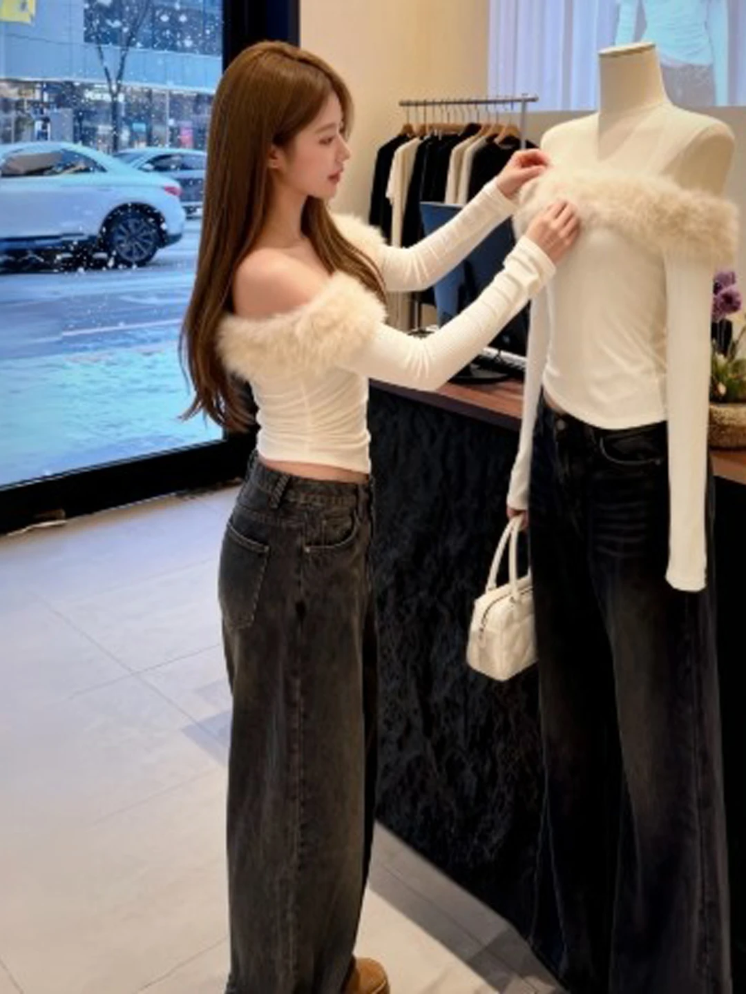 

Ele Gentle Wind Unique One-oulder Knitted Sweater High-Waisted Pants Two-Piece Set Spring Faion Casual Comfortable