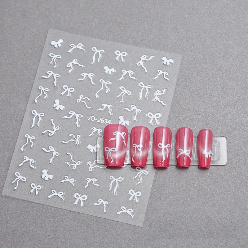 1 Stuks 5d Zoete Boog Nail Sticker Kawaii Roze Zwart Wit Lang Lint Strik Zelfklevende Nail Art Stickers Decoratie Stickers Diy