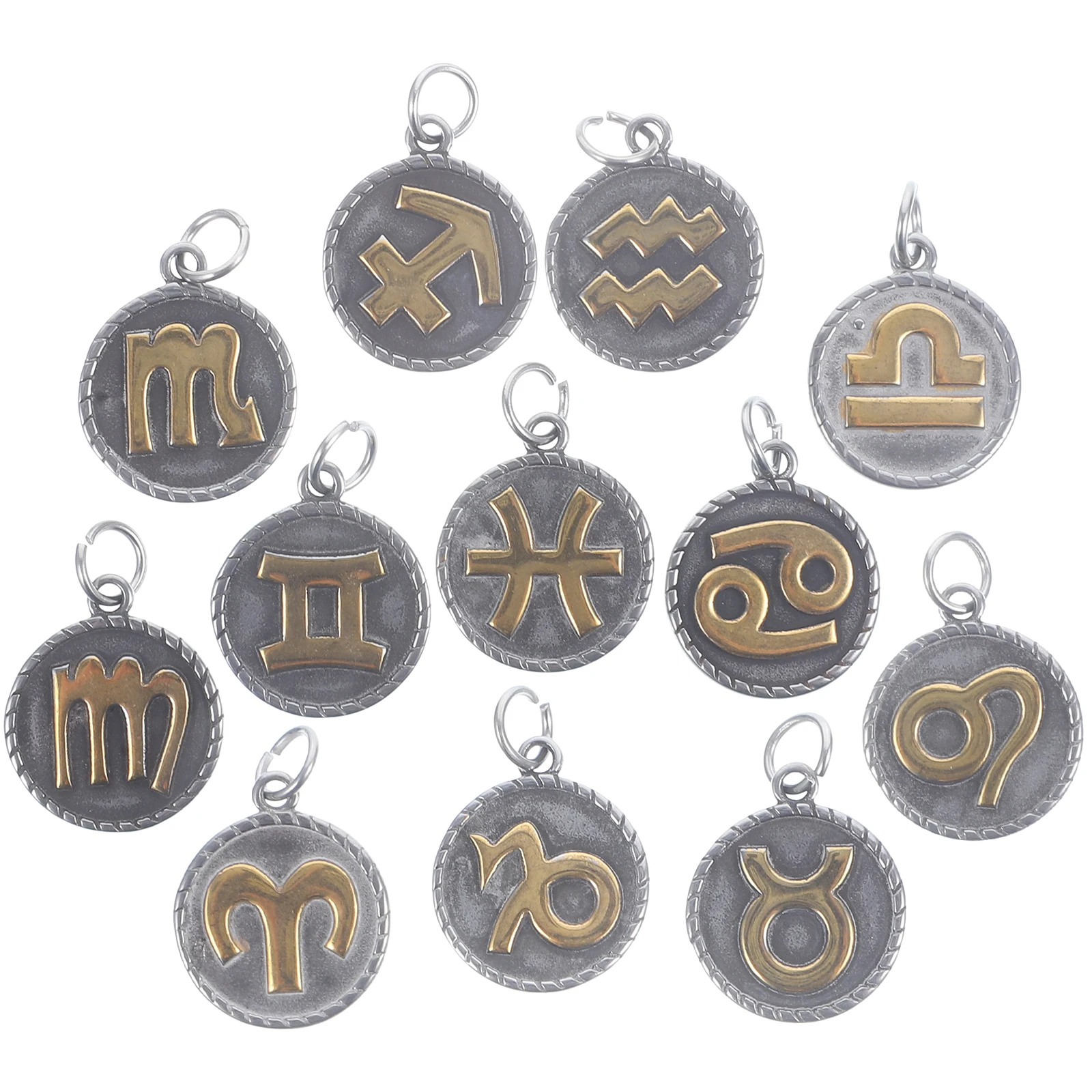 

12pcs Pendant Keychain Charms Jewelry Making DIY Round Zodiac Bracelet Pendants Star Necklaces Accessories