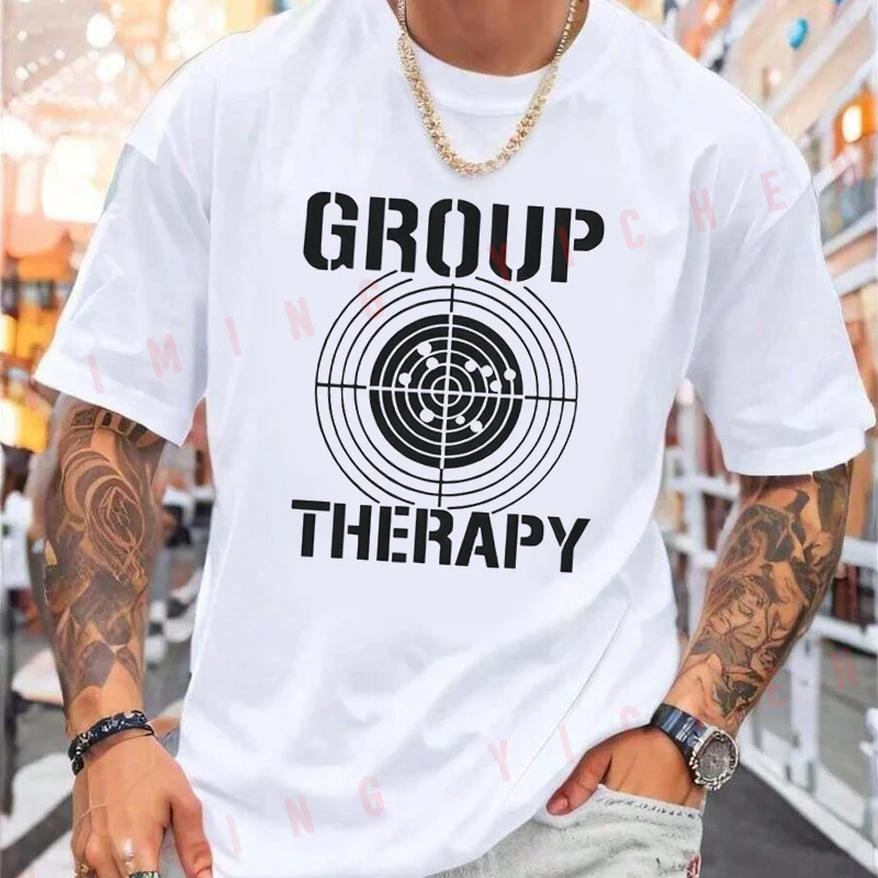 GROUP THERAPY In A Target Design Motorcycle T-Shirt Men Hip Hop Streetwear Unisex Casual Fashionable Short Sleeve Tops