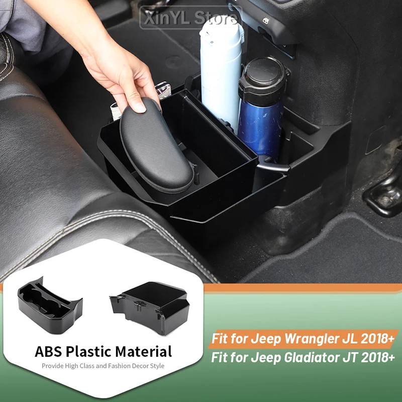 Car Rear Extended Seat Water Cup Holder Mount Storage Box for Jeep Wrangler JL for Gladiator JT 2018 Up Accessories
