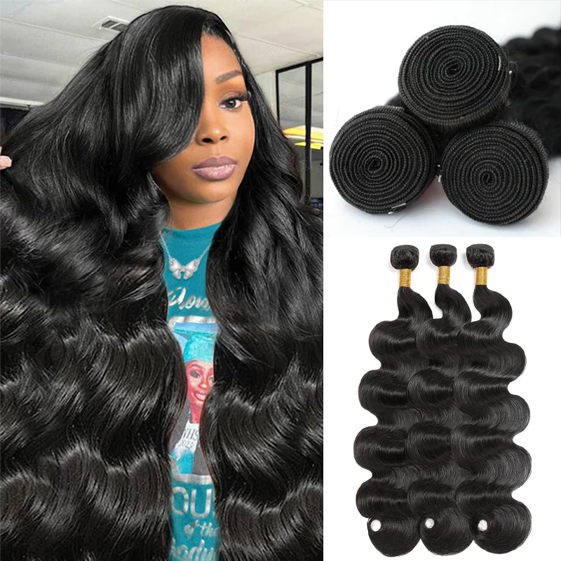 12A급 인모 바디 웨이브 100% 미가공 생인모 여성용 내추럴 블랙 20/22/24인치 무료배송