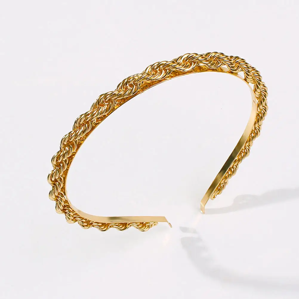 1Pcs Luxurious Retro Braided Hair Hoop Sparkle Headband Women Headdress for Prom Wedding Party Dance Picnic Soiree Golden Metal