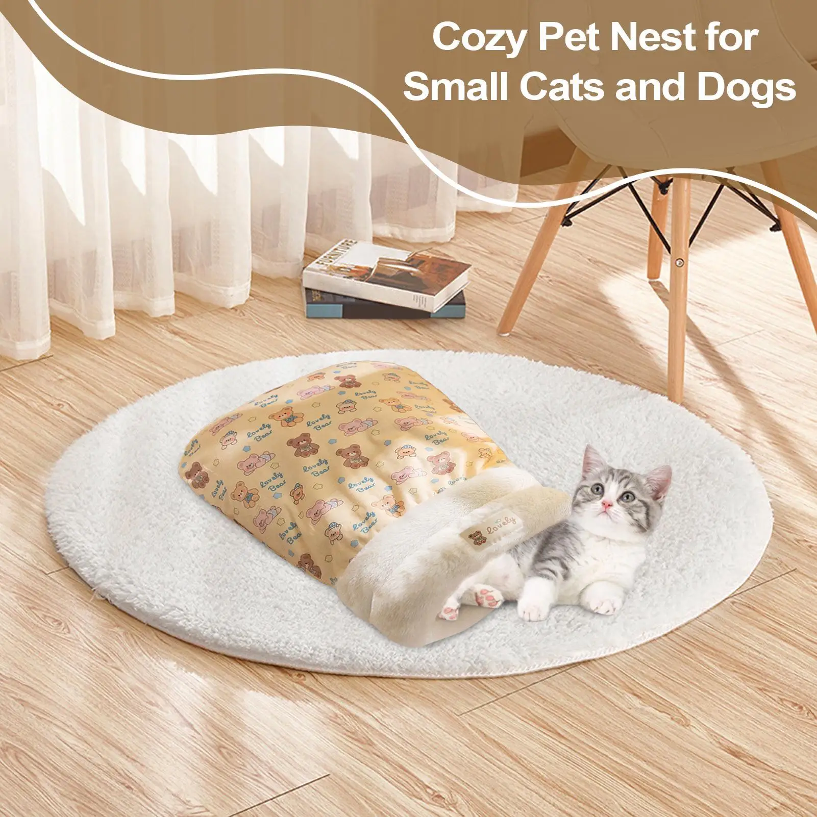 كيس نوم للحيوانات الأليفة سرير قطط مريح للخريف دافئ سميك للحيوانات الأليفة كهف للحيوانات الصغيرة هريرة جرو يستريح اللعب في الهواء الطلق شقة السفر #3