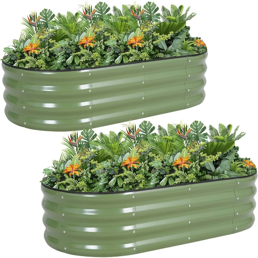 

Galvanized Metal Raised Garden Bed Kit - 4x2x1FT Outdoor Planter Box with Safety Edging and Gloves for Vegetables Fruits Flower