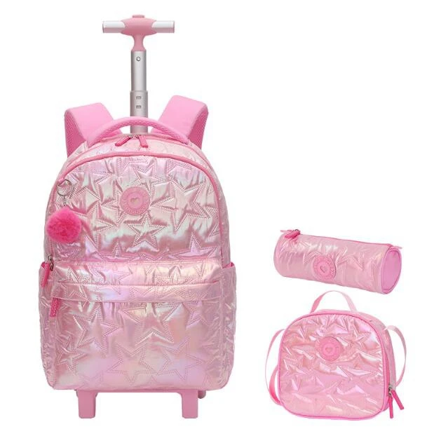 School Kids Rolling Backpack for Girls With Wheels Trolley Wheeled Backpacks for Girls Travel Bags 3PCS Girl Backpack  On Wheels