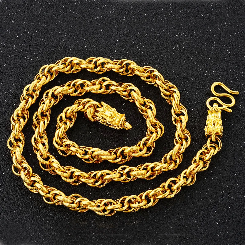 Luxurious and imposing 9999 24K Real Gold Necklace Men's Dragon Head Necklace Gold Real Gold Dragon Bone Golds for Men
