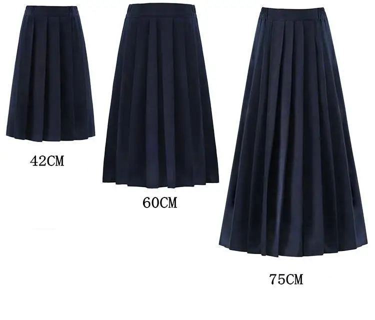 Elastic Waist Japanese Student Girls School Uniform Solid Color Suit Pleated Skirt Short/Middle/Long High School Dress