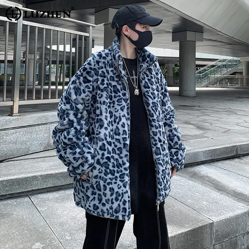 LUZHEN Autumn Lamb Wool Warm Padded Jackets Trendy Personalized Leopard Print Casual Handsome Streetwear Men Designer New LZ8112