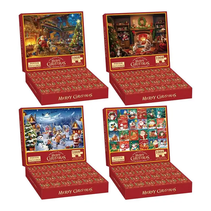 

Christmas Advent Calendar Puzzles 1008 Pieces Christmas Countdown Calendar Jigsaw Puzzles Parent-Child Interactive Toy Xmas Gift