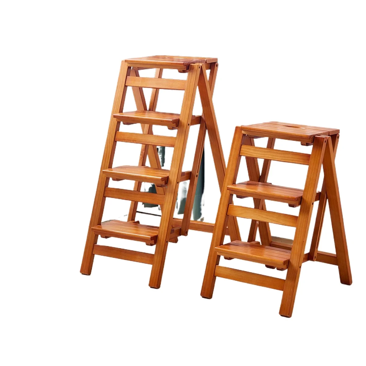 

Solid Wood Ladder for Home Use, Multi-Functional A-Frame Folding Ladder, Indoor Thickened Folding Flower Stand Ladder