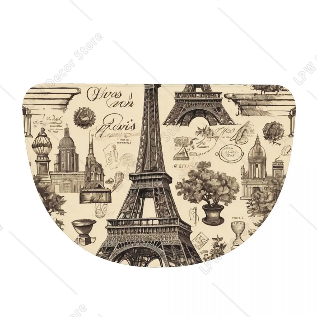 French Paris France Eiffel Tower Soft Flannel Half Round Doormat Non Slip Bathroom Mat Absorbent Floor Carpet for Living Room
