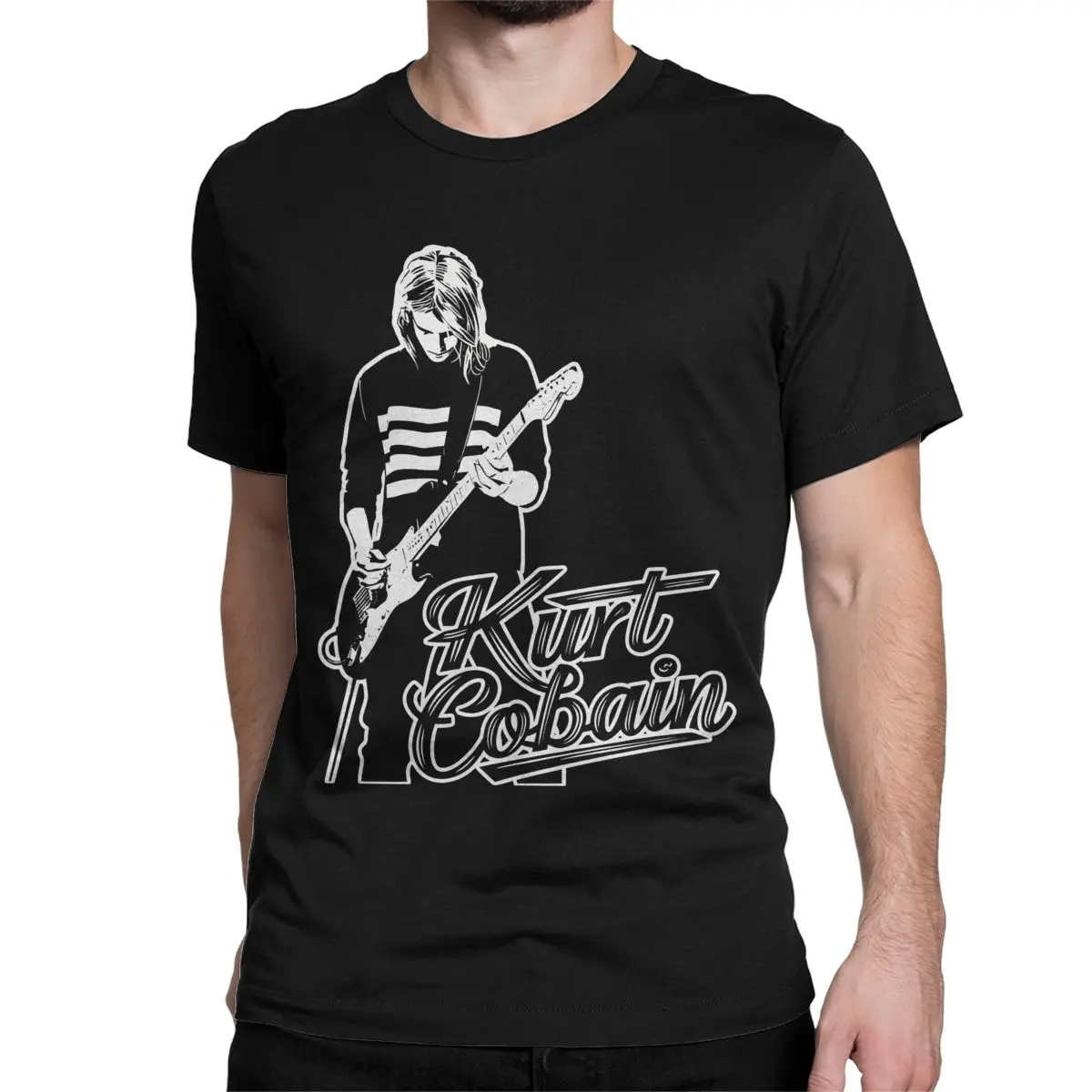 Kurt Cobain Guitar T-Shirt Men Rock-Nirvana Vintage Pure Cotton Tee Shirt Crewneck Short Sleeve T Shirt Gift Idea Tops