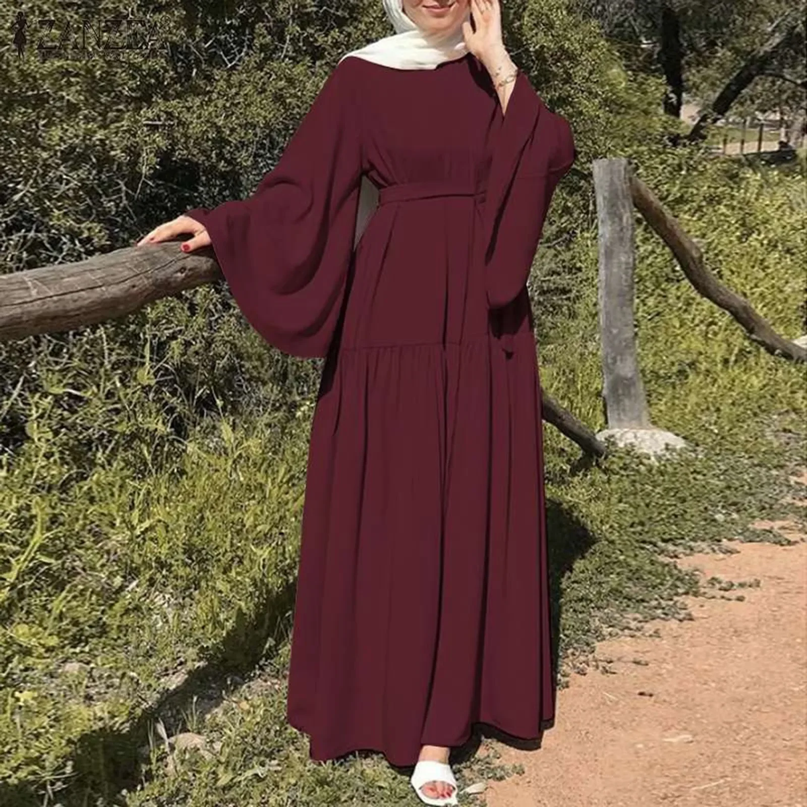 

Gothic Dress Women's Solid Color Round Neck Long Sleeves Muslim Dress Elegant Casual Kaftan Vacation Robe Pink Sparkly Dress