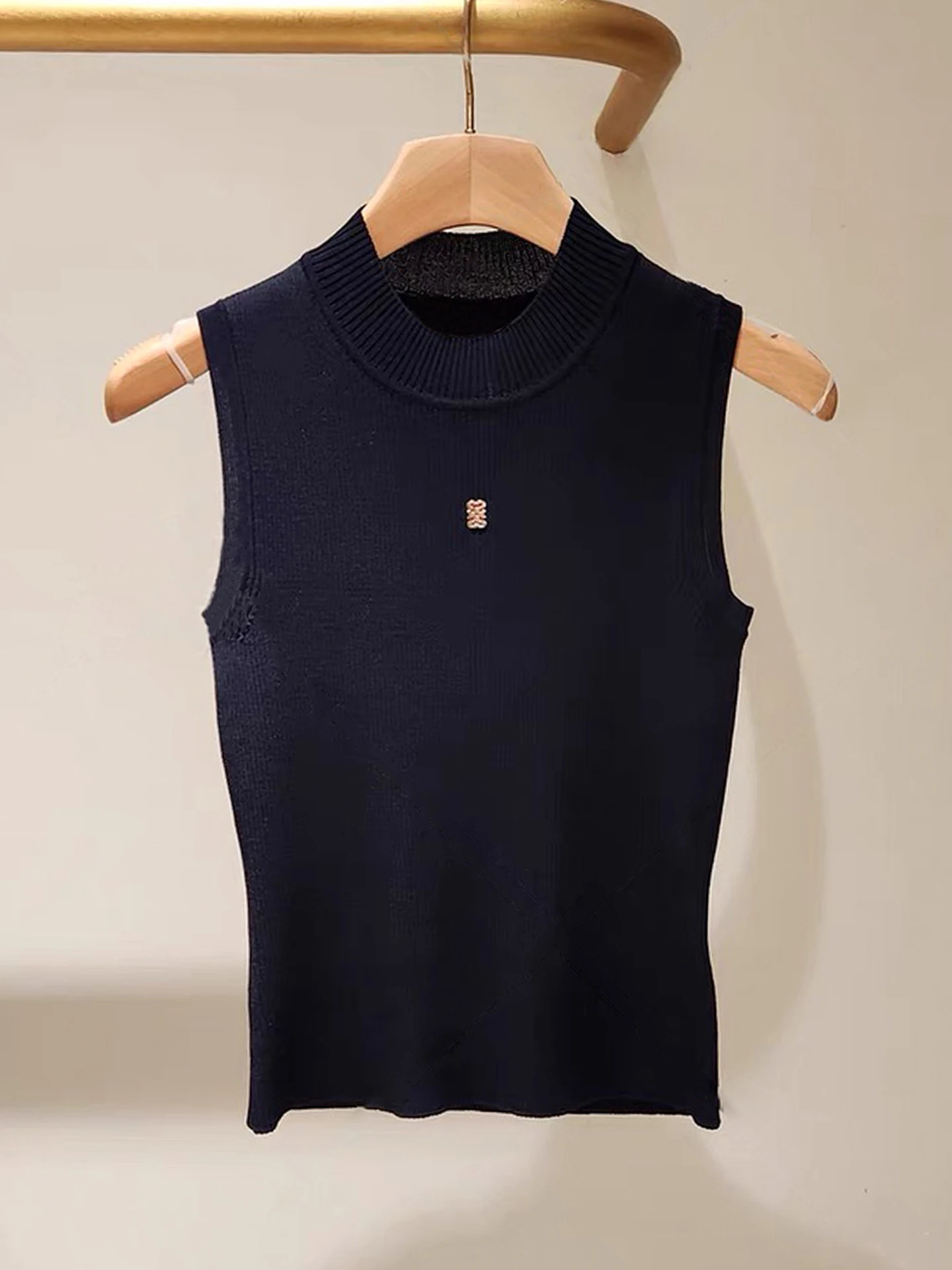 S 홈 난유 고급 여성 여름 다용도 슬림핏 니트 베스트 탑 출퇴근 스타일 짧은 길이 단색