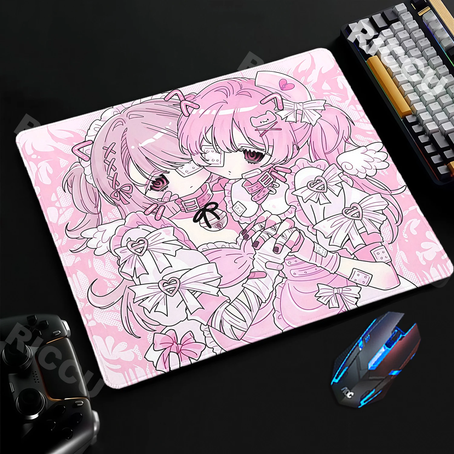 Sleepy Angel Pink Mouse Pad Kawaii Anime Girl Desk Mat Gaming Keyboard E-Sports Pads Desk Accessories PC Cabinet Rubber Mousepad
