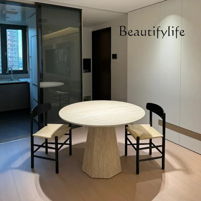 N44 living room home medieval wabi-sabi wind high-end dining table Nordic Roman cave stone slate round dining table