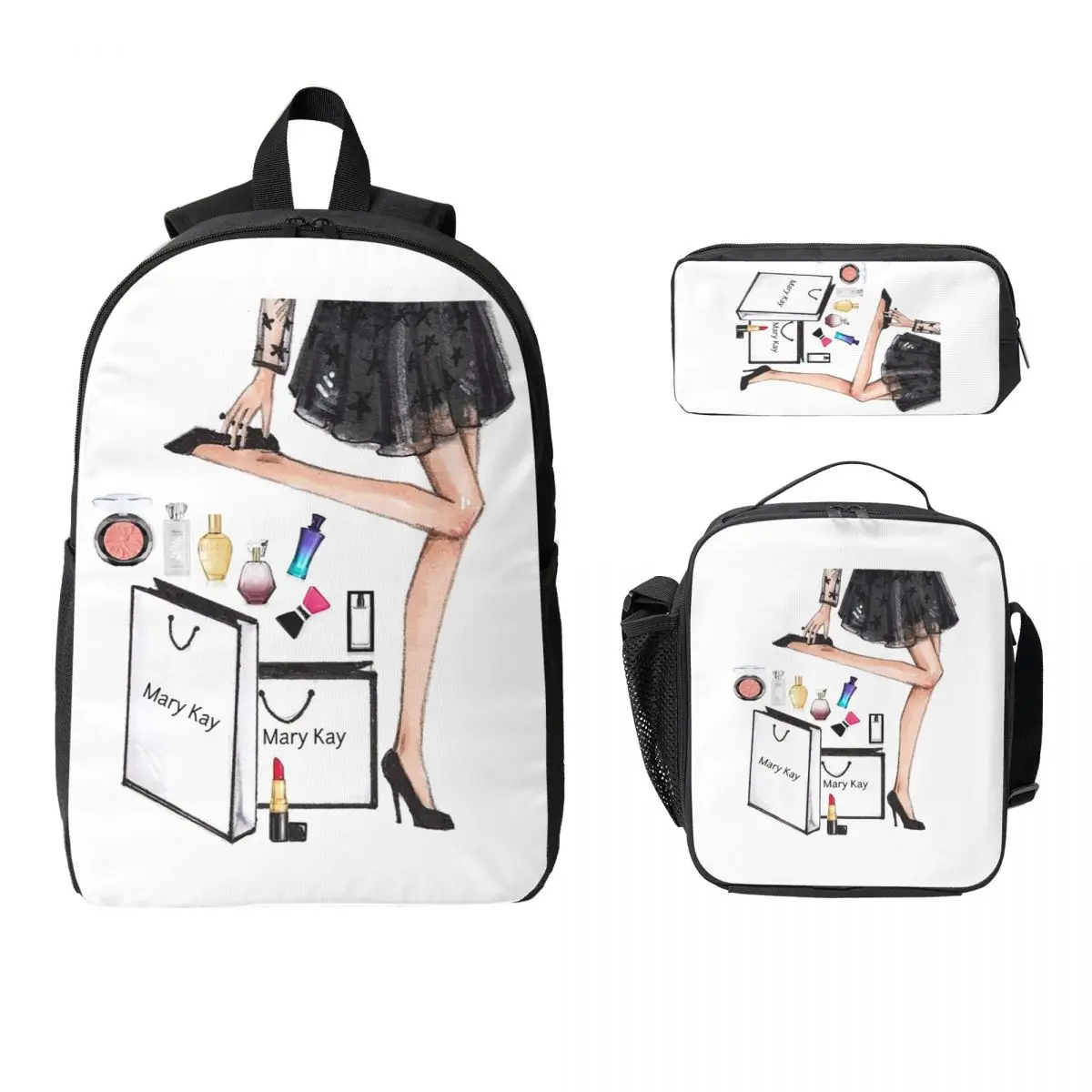 

Косметический рюкзак Мэри Байка, студенческий рюкзак для мальчиков и девочек, школьная сумка, сумки на плечо для ноутбука, 3 шт., изолированная сумка для обеда, пенал