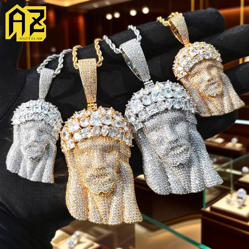 

Anztilam BIG Иисус Iced Out кулон ожерелье с длинной звеньевой веревочной цепочкой ожерелья для женщин мужчин латунь циркон панк хип-хоп ювелирные изделия