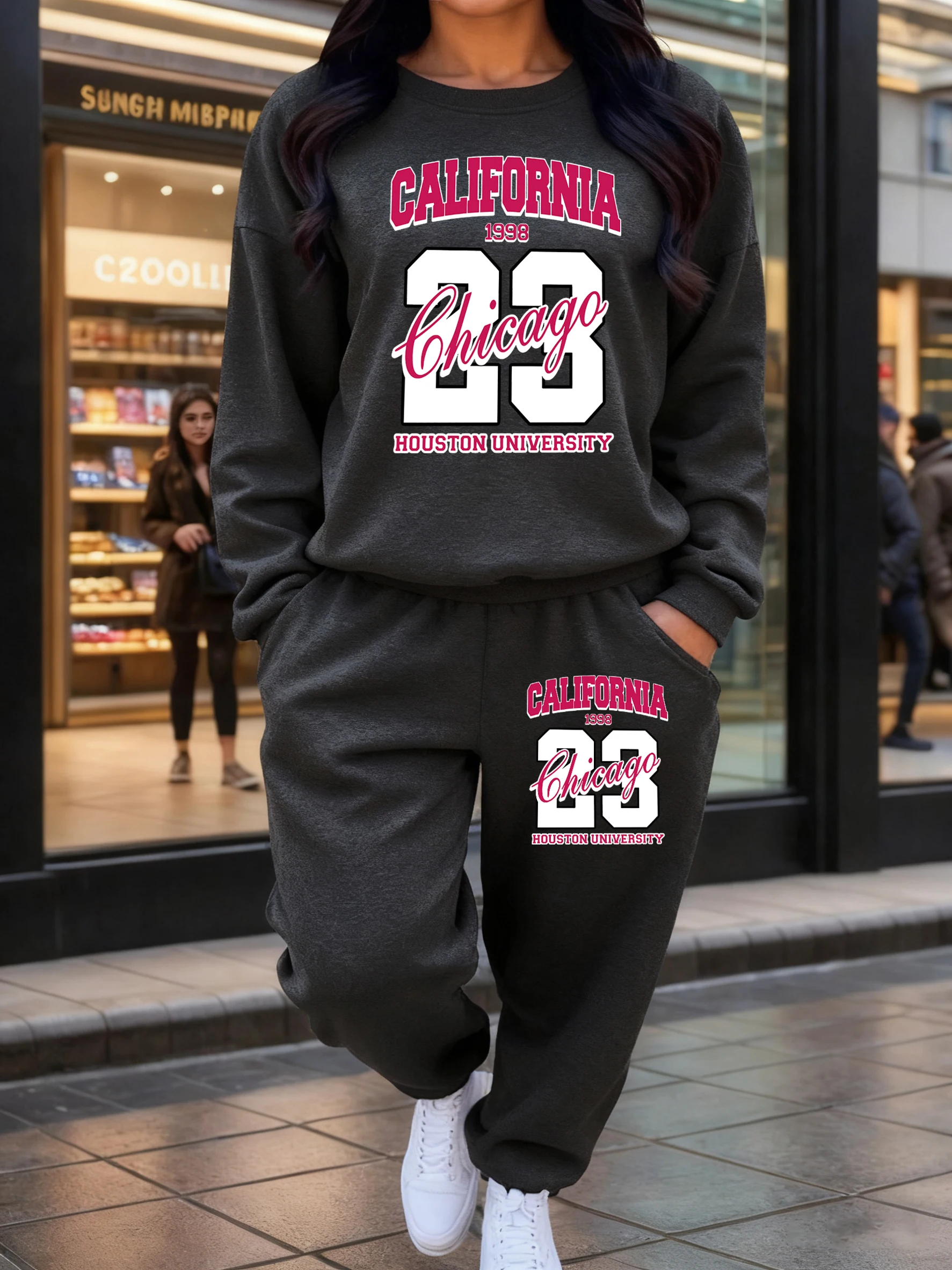 كاليفورنيا شيكاغو هيوستن جامعة طباعة المرأة البلوز دعوى عارضة الأساسية قمم الخريف الصوف Sweatpant لينة سراويل للجري #3