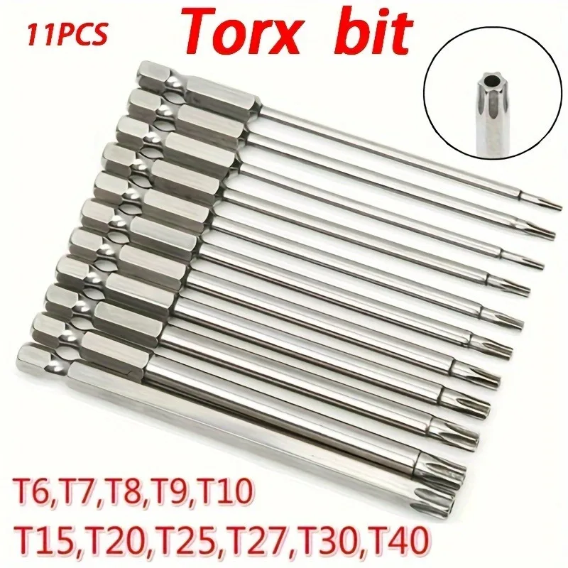 11Pcs Precision Star Plum Bit Set, S2 Alloy Steel, 75mm Long, with Hexagonal Socket, for Vehicle and Electrical Maintenance