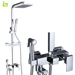 Chrome Shower Faucet Set, Rainfall Sliver, All Metal, Torneira Misturadora para Banheira, 4-Way com Bidê, Aço Inoxidável, Alta Qualidade