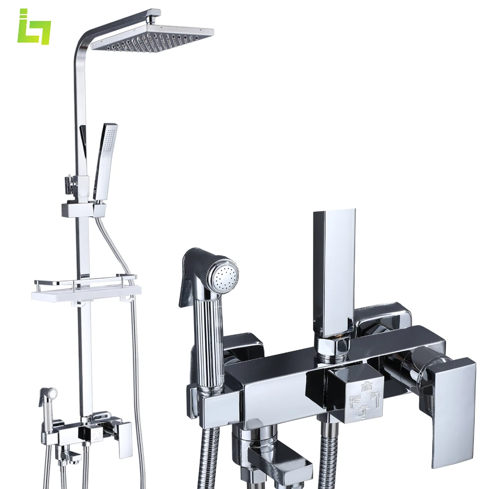 chrome shower faucet grupo rainfall sliver all metal torneira misturadora para banheira 4 way com bide aco inoxidavel alta qualidade 01