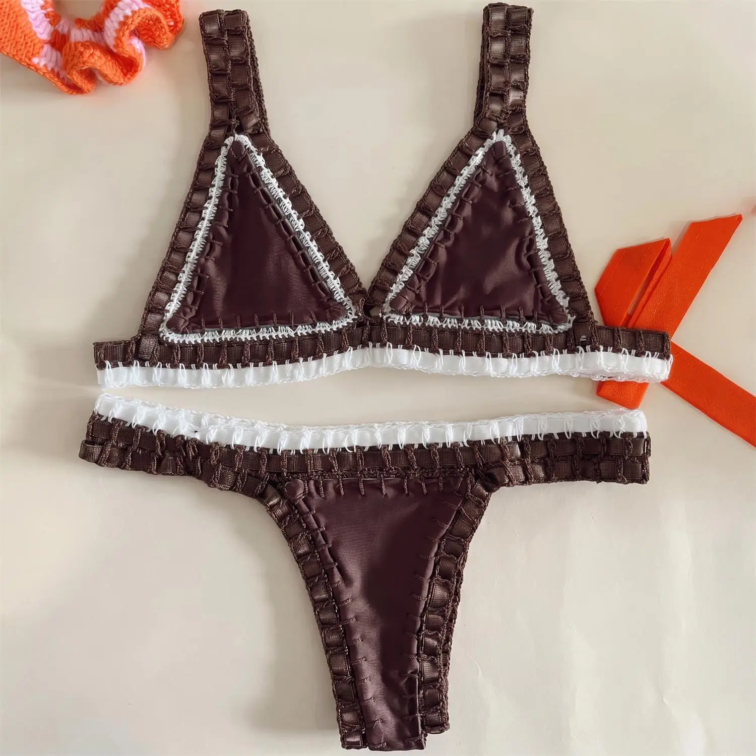 High Quality Swimsuit Hand Hook Crochet Bikini Sexy Women Swimwear Female Bandeau Biquini Push Up Bathingsuit Beachwear Bodysuit
