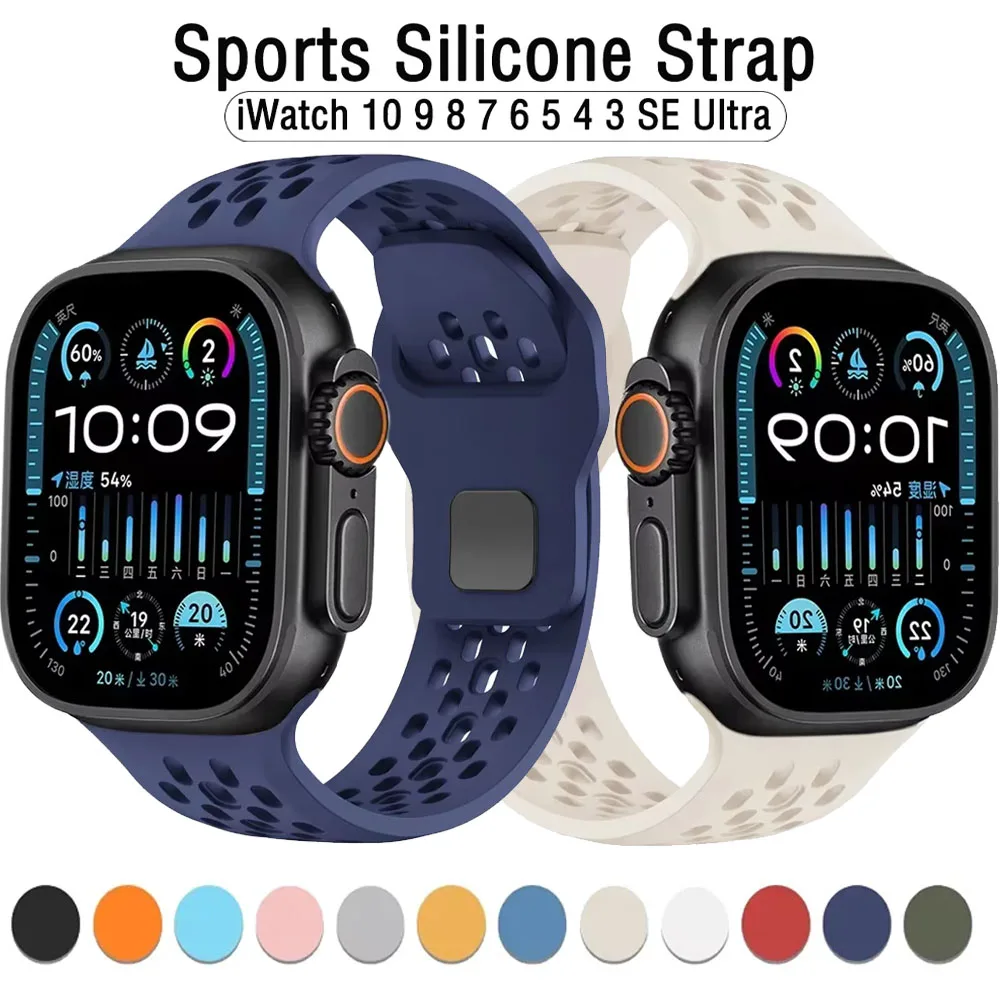 

Sports Silicone Strap for Apple Watch Ultra 3 49mm 11 10 46mm 42mm Soft Wristband For iWatch 9 8 7 6 5 SE 45mm 44mm 41mm Correa