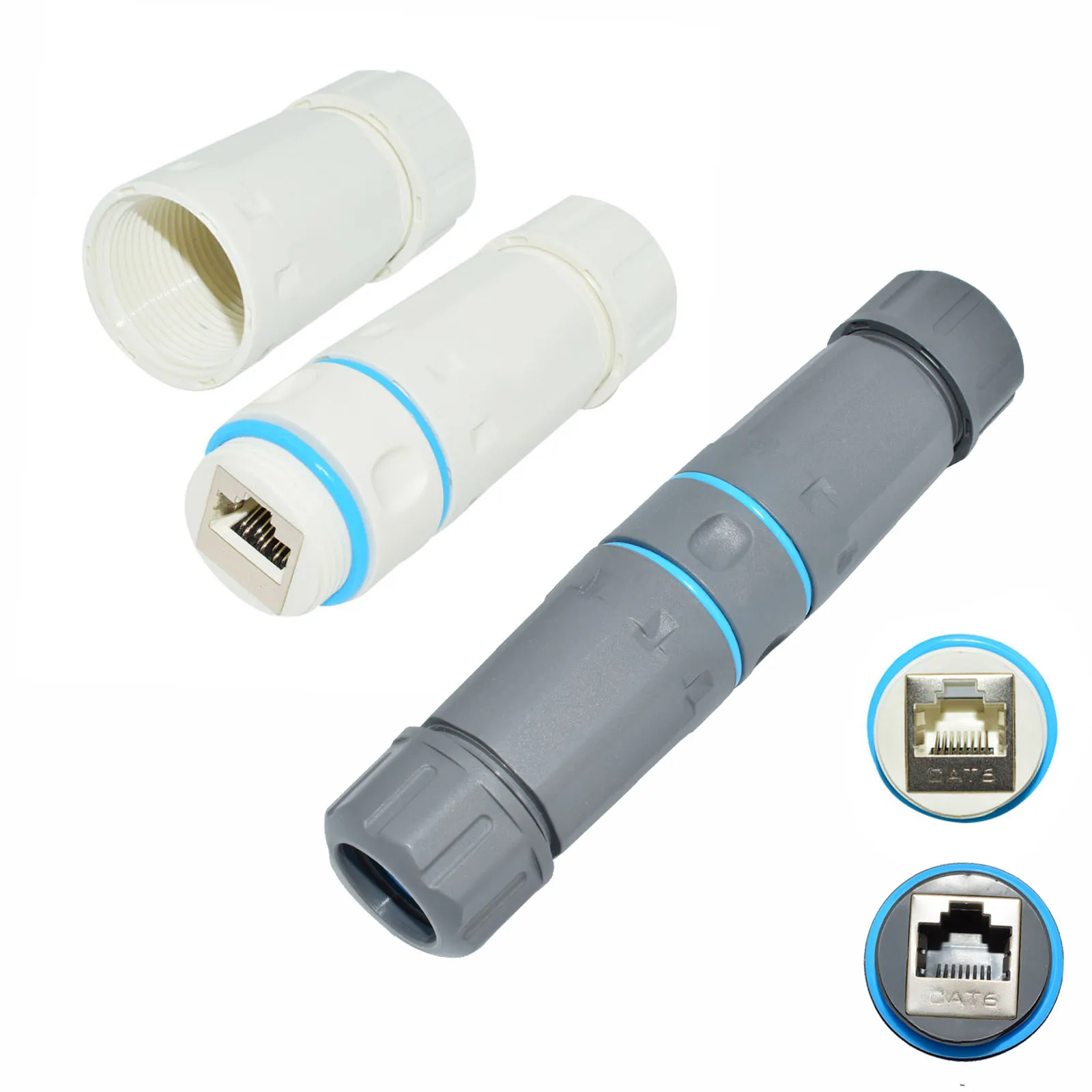 

Outdoor CAT6 RJ45 Waterproof Ethernet Connector, Straight-Through Broadband Network (Grey/White/Black)