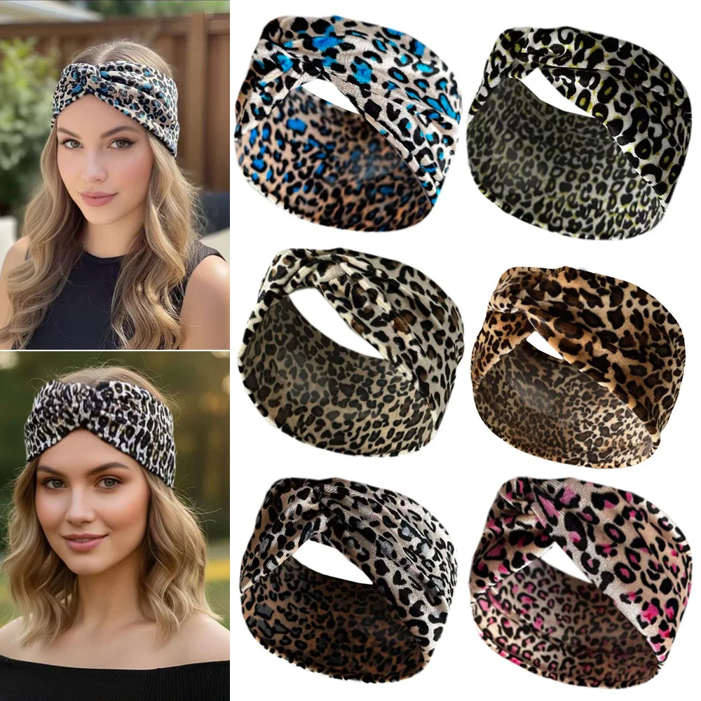 Velvet twisted elastic leopard print wide autumn and winter headband