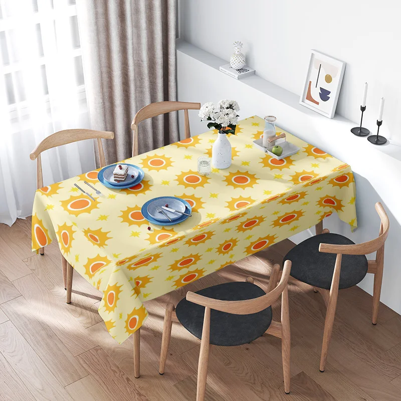 

Bright Sunflower Printed Tablecloth Non-Slip PVC Backing for Dining Rooms Home DecorYellow Floral Table Linen with Round Cut-Res