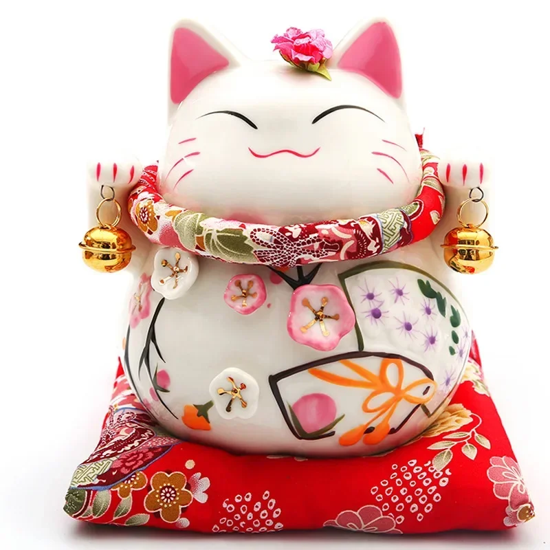 6 inch Maneki-Neko Ceramic Japanese Lucky Cat Beckoning Fortune Cat Figurines Lucky Charm Money Box Home Decoration Ornaments