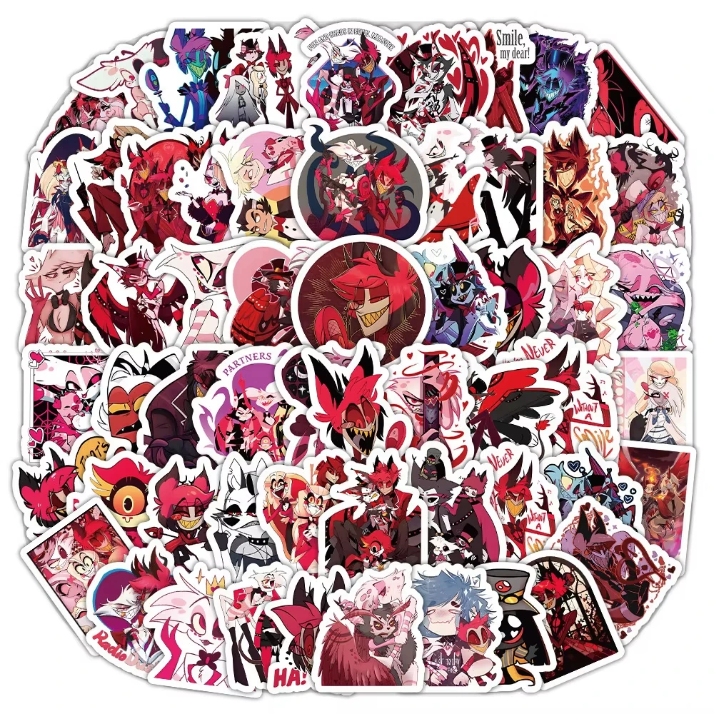 100PCS Anime Hazbin Hotel Waterproof Graffiti Stickers for Helmet Bicycle Hand Account Pencil Case Decals Gift