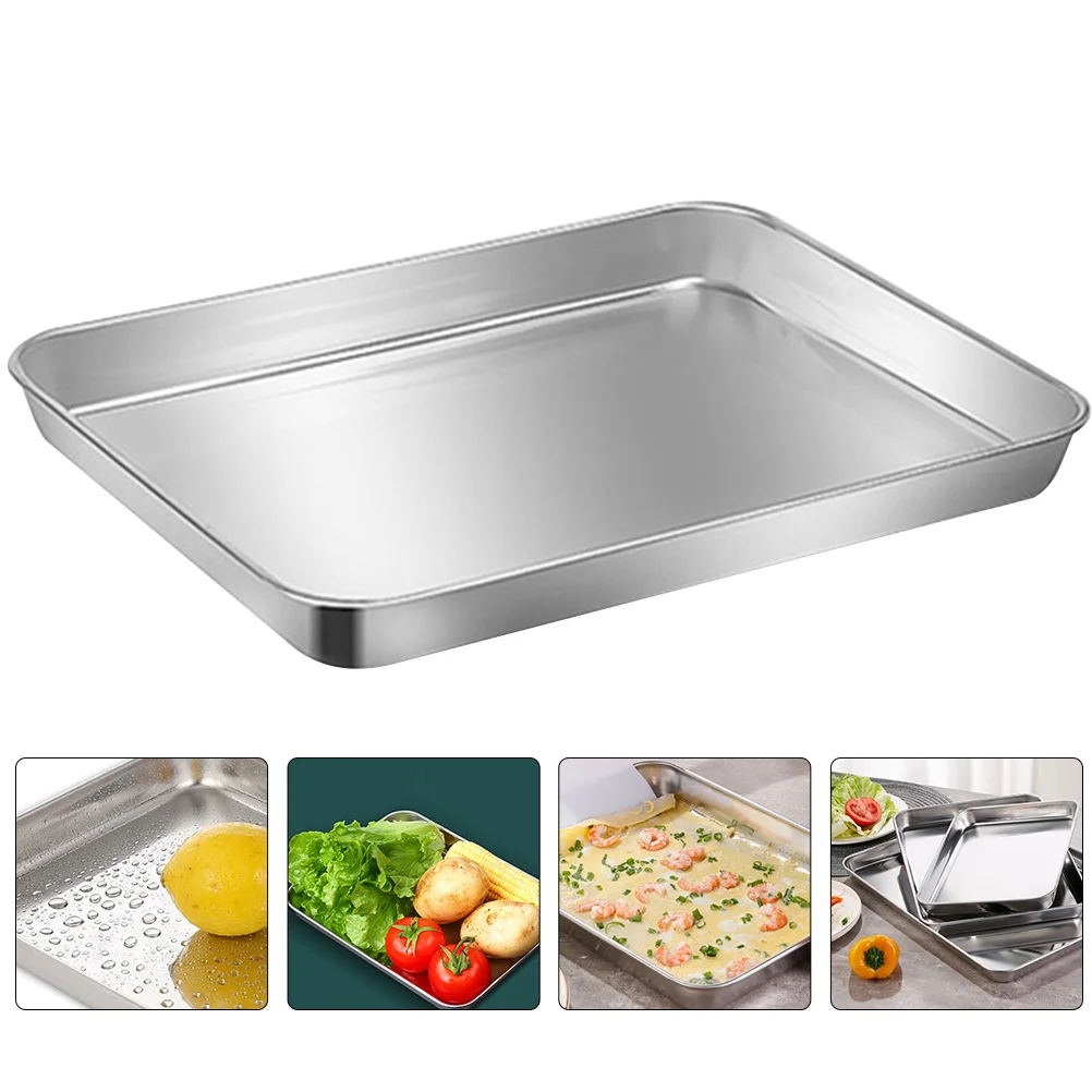 

Stainless Steel Rectangular Tray Food Holder For Kitchen Bbq Party Dessert Fruit Serving Storage Roasting Pan