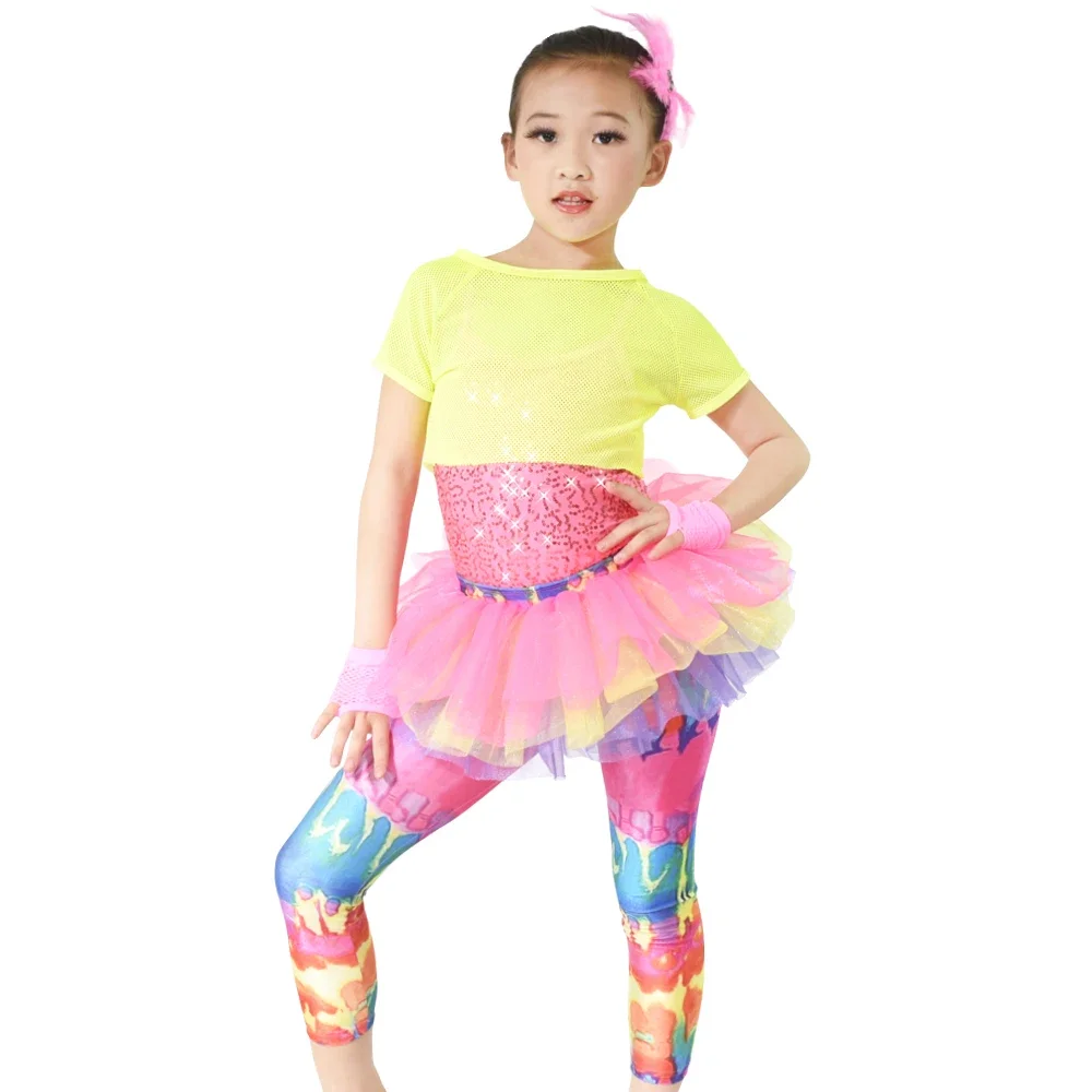 Colorful Girls Jazz Costumes Dance Outfits Cheerleading Clothing Stage Competition Perfomance Wear