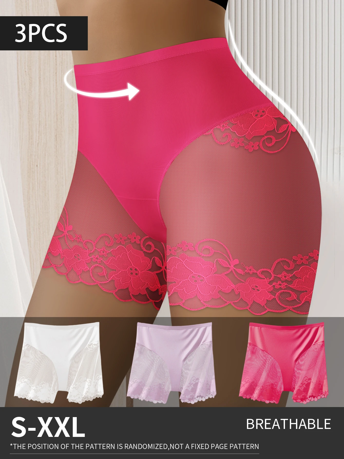 

3PCS Sexy See-through Boxer Briefs High Elasticity Super Soft Women's Boxer Briefs Slimming Tummy Control Women's Safety Pants